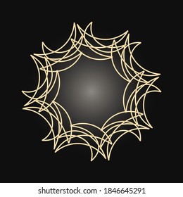 Golden frame with lace ornament in circle on black background. Art deco. Luxury gold round mandala, hand draw design. Ethnic motif. Abstract vector illustration.Template design for invitation.
