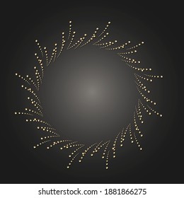 Golden frame with lace ornament in circle on black background. Art deco. Luxury gold round mandala, hand draw design. Ethnic motif. Abstract vector illustration. Template design for invitation.