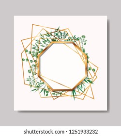 golden frame and leafs wreath