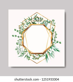 golden frame and leafs wreath