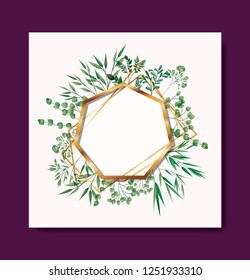 golden frame and leafs wreath