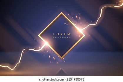 Golden Frame With Lightning Effect On Blue Background