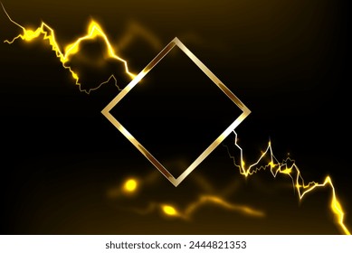 Golden frame with lightning effect on dark background