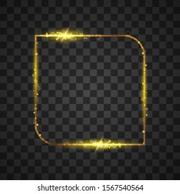 Golden frame with lights effects on transparent background