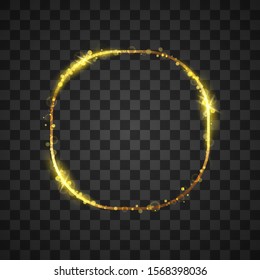 Golden frame with lights effects on transparent background