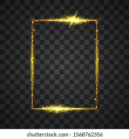 Golden frame with lights effects on transparent background