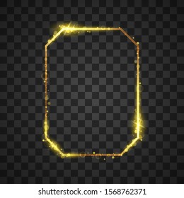 Golden frame with lights effects on transparent background