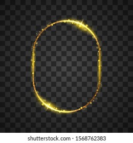 Golden frame with lights effects on transparent background
