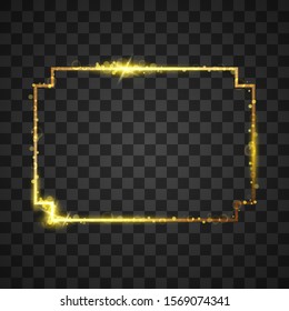 Golden frame with lights effects on transparent background