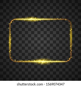 Golden frame with lights effects on transparent background