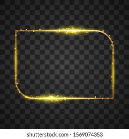 Golden frame with lights effects on transparent background