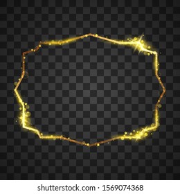 Golden frame with lights effects on transparent background