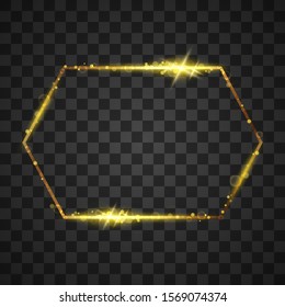 Golden frame with lights effects on transparent background