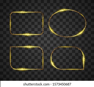 Golden frame with lights effects on transparent background