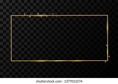  Golden frame with lights effects. Shining rectangle banner. Isolated on black transparent background. Vector illustration, eps 10
