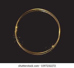 Golden frame with lights effects. Shining rectangle banner. Isolated on black transparent background. Vector illustration, eps 10