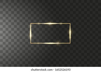 Goldener Rahmen mit Lichteffekten. Luxus-Banner-Vektorillustration Illustration. Goldener Rahmen mit glänzendem Rahmen mit Funken und Lichteffekten. Leuchtendes Rechteckbanner einzeln auf schwarz-transparentem Hintergrund