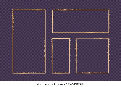 Goldener Rahmen mit Lichteffekten. Leuchtender Rechteckbanner. Einzeln auf schwarz-transparentem Hintergrund. Vektorillustration, eps10 