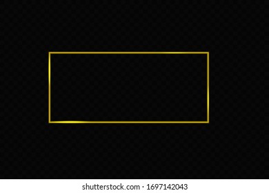 Golden frame with lights effects. Shining rectangle banner. Isolated on black transparent background. Vector illustration, eps 10