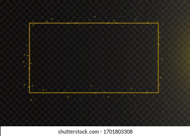 Golden frame with lights effects. Shining rectangle banner. Isolated on black transparent background. Vector illustration, eps 10
