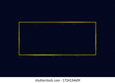 Golden frame with lights effects. Shining rectangle banner. Isolated on black transparent background. Vector illustration, eps 10 