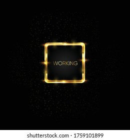 Golden frame with lights effects. Shining  banner. Isolated on black transparent background. vector