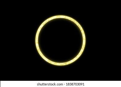 Golden frame with lights effects. Shining circle banner. Isolated on black background. Vector illustration