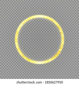 Golden frame with lights effects. Shining circle banner. Isolated on transparent background. Vector illustration