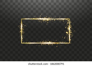 Golden frame with lights effects. Shining rectangle banner. Isolated on transparent background. Vector illustration