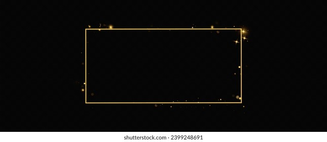 Golden frame with lights effects. Shining rectangle banner. Isolated on transparent background. Vector illustration, eps 10