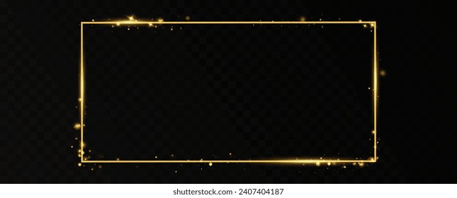 Golden frame with lights effects. Shining rectangle banner. Isolated on transparent background. Vector illustration, eps 10	