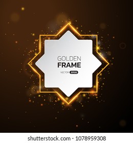 Golden frame with lights effects,Shining luxury banner vector illustration.