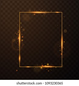 Golden frame with lights effects,Shining luxury banner vector illustration