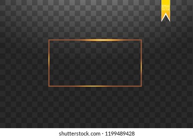 Golden frame with lights effects,Shining luxury banner vector illustration. Glow line golden frame with sparks and spotlight light effects. Shining rectangle banner isolated on black transparent