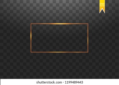 Golden frame with lights effects,Shining luxury banner vector illustration. Glow line golden frame with sparks and spotlight light effects. Shining rectangle banner isolated on black transparent