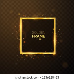 Golden frame with lights effects,Shining luxury banner vector illustration.