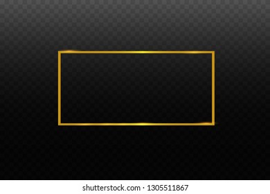 Golden frame with lights effects,Shining luxury banner vector illustration. Glow line golden frame with sparks and spotlight light effects. Shining rectangle banner isolated on transparent