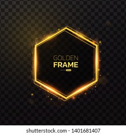 Golden frame with lights effects,Shining luxury banner vector illustration.