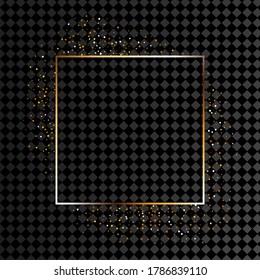 Golden frame with lights effects,Shining luxury banner vector illustration. Glow line golden frame with sparks and spotlight light effects.