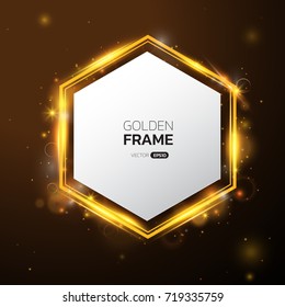 Golden frame with lights effects,Shining luxury banner vector illustration