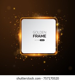 Golden frame with lights effects,Shining luxury banner vector illustration 