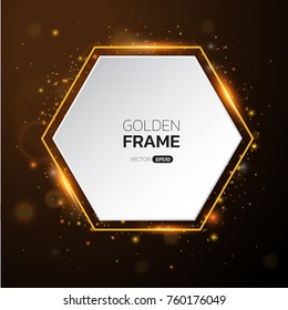 Golden frame with lights effects,Shining luxury banner vector illustration