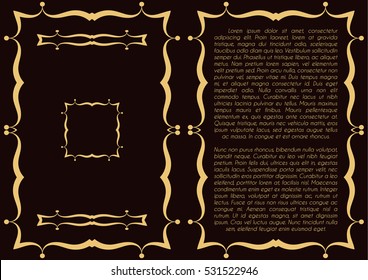 Golden frame with logo in A4 format for restaurant menu, flyer, greeting card, brochure and any other decoration. Vector illustration