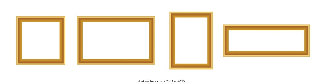 Golden frame for luxury decoration. Yellow modern frameworks for gallery and exhibition.