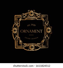 Golden Frame Luxury. Rectangular Decorative Frame with Golden Luxury Ornament. Vector Ornament Plant Vignette for Labels, Banner, Sticker and Sticker.