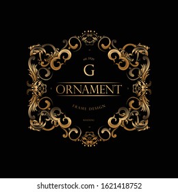 Golden Frame Luxury. Rectangular Decorative Frame with Golden Luxury Ornament. Vector Ornament Plant Vignette for Labels, Banner, Sticker and Sticker.