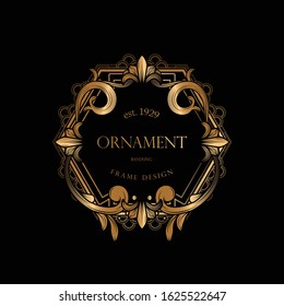 Golden Frame Luxury. Rectangular Decorative Frame with Golden Luxury Ornament. Vector Ornament Plant Vignette for Labels, Banner, Sticker and Sticker.