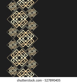 Golden frame in luxury style. Seamless border for design. Black and gold background. Noble card with place for text. Art Deco ornament.