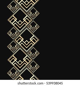 Golden frame in luxury style. Seamless border for design. Black and gold background. Noble card with place for text. Art Deco ornament.