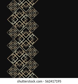 Golden frame in luxury style. Seamless border for design. Black and gold background. Art Deco tiles.